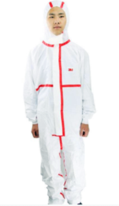 3M 4565白色带帽红色胶条连体防护服 生物传染性试剂防护