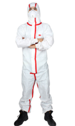 3M 白色带帽红色胶条连体防护服-4565