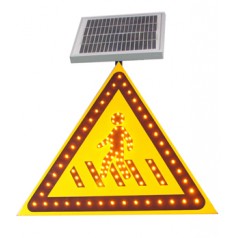 太阳能注意行人标志牌 三角形交通标志牌 led交通标志牌