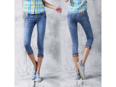 西都本色2014夏季新薄款牛仔7分裤女显瘦中裤弹力大码裤子